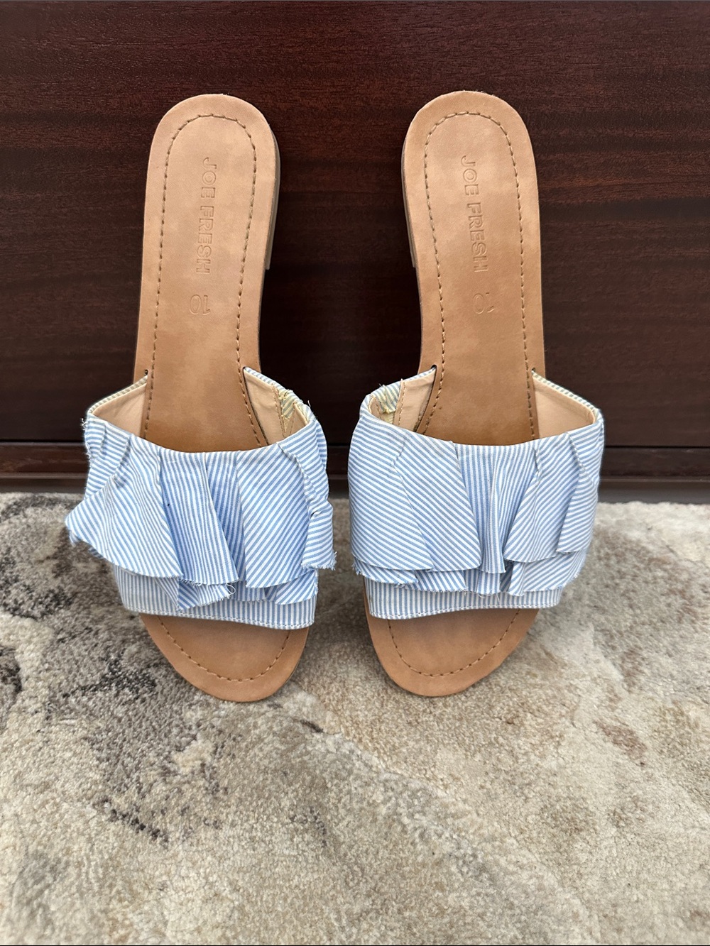 Joe Fresh Blue Striped Ruffle Slide Sandals - Picture 2 of 11